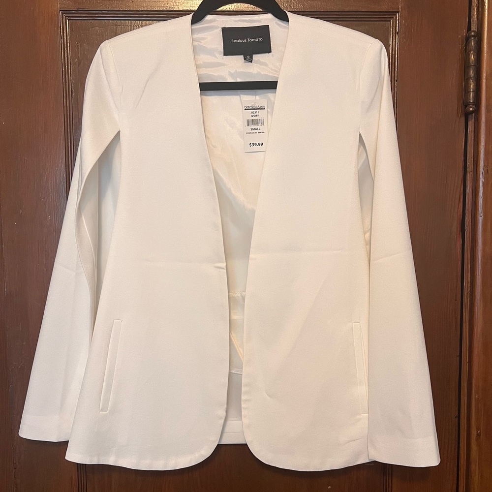 Jealous Tomato Women's White Cape Blazer